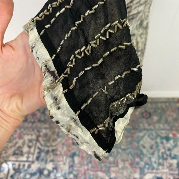 PARKER Animal Print Black Gray Beaded Long Sleeve SILK Sheer Top Women Sz Medium - Picture 7 of 16